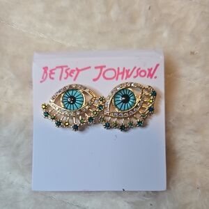 Betsey Johnson Gold and Teal Eye Earrings